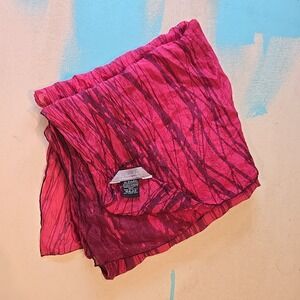 Annada Silk Scarf‎ Wrap Red Artistic Dyed Pleated Sheer Accessory Designer 22x72